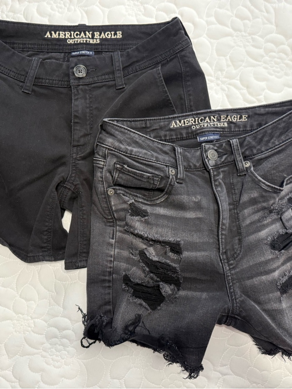 American Eagle Outfitters Black and Charcoal Distressed Denim Shorts Set